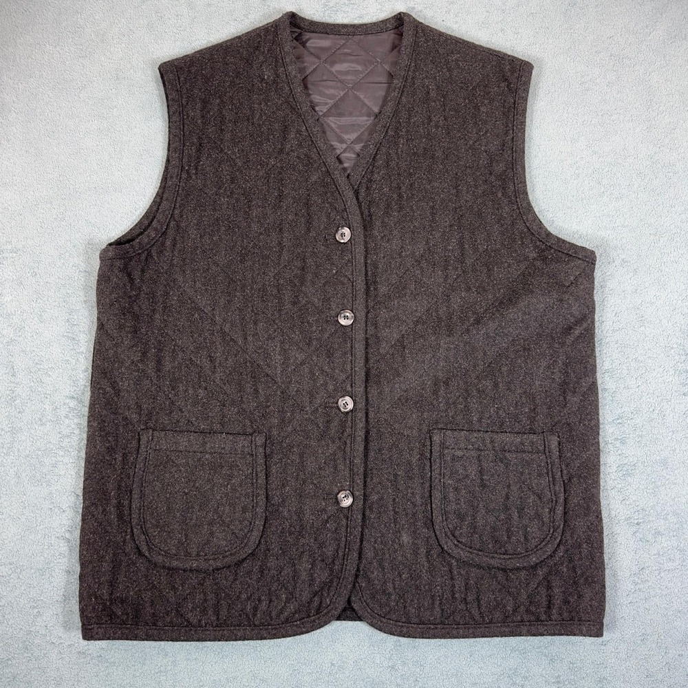 London Fog‎ Quilted Vest Pockets Button Front Sleeveless Brown Men's size 14
